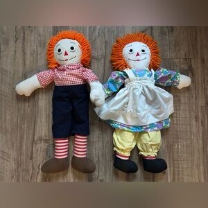 Vintage Raggedy Ann and Andy Classic Rag Doll Set with Orange Hair nostalgia